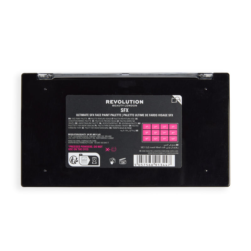 Dos de la SFX Face Paint Palette avec les informations produit