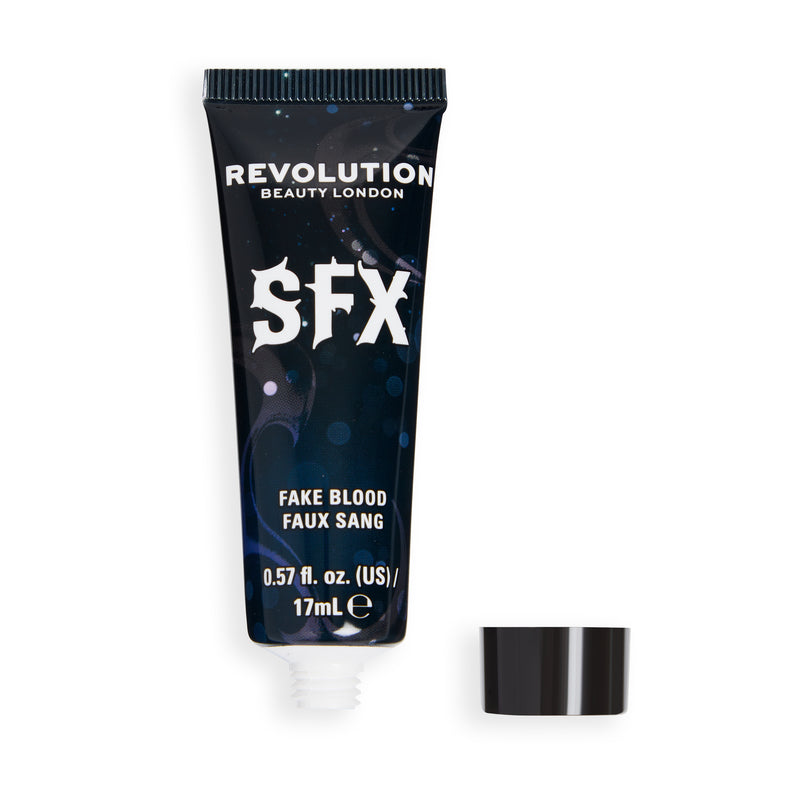 Tube SFX Fake Blood ouvert avec le bouchon à côté