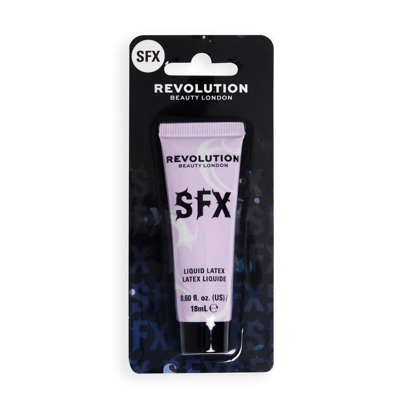 Revolution SFX Liquid Latex sous blister, tube lilas sur carte noire