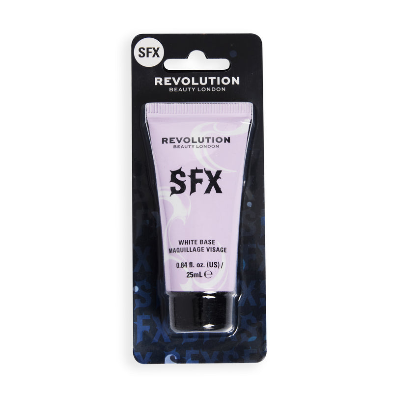 Revolution SFX White Base Foundation sous blister, tube lilas sur carte noire