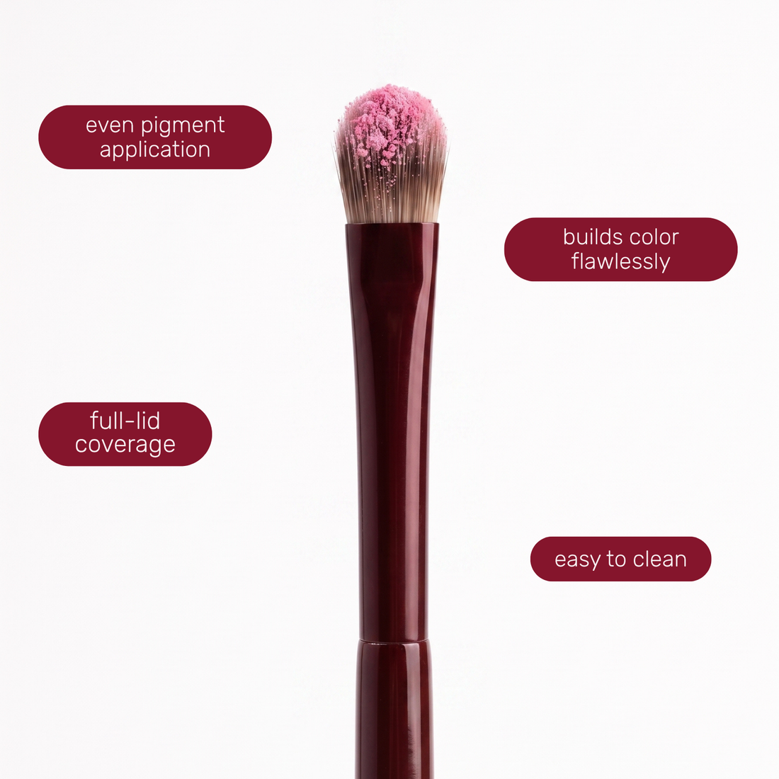 Tête du Boozyshop Flawless Shader Brush avec des étiquettes de texte sur son utilisation