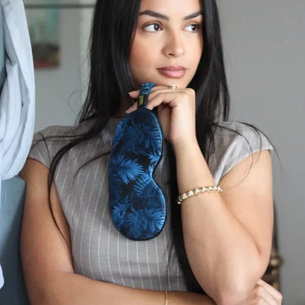 Smug Cloud Padded Satin Sleep Mask Navy Palm