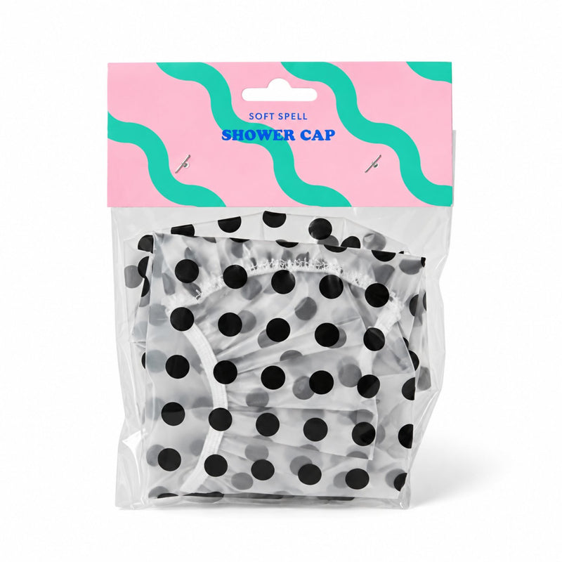 Soft Spell Shower Cap, transparante douchemuts met zwarte stippen