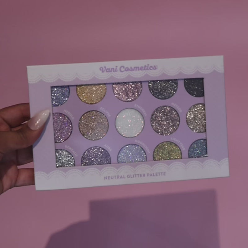 Vani Cosmetics Neutrals Glitter Palette, oogschaduwpalette met 18 neutrale glitterkleuren, foto 3 van 8