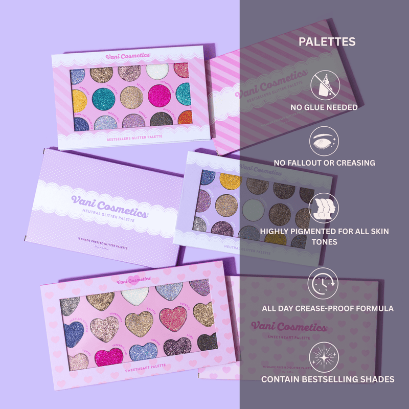 Vani Cosmetics Neutrals Glitter Palette, oogschaduwpalette met 18 neutrale glitterkleuren, foto 5 van 8