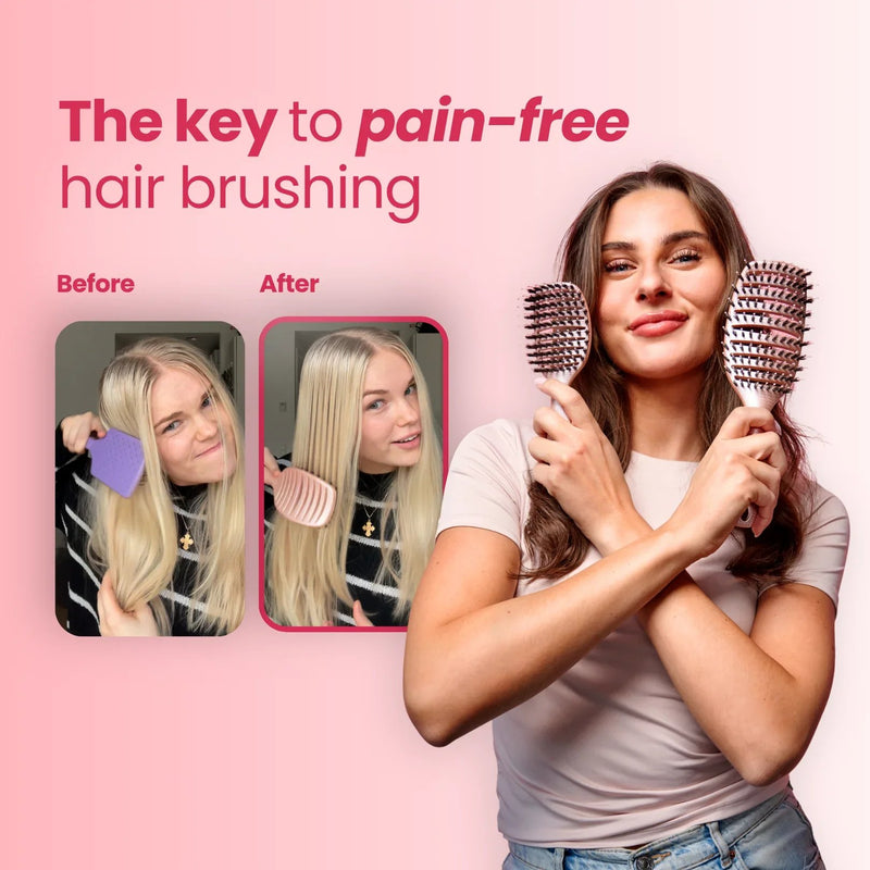 Yuaia Haircare Curvy Brush with Boar Bristles Shiny Pink, haarborstel met varkensharen, foto 4 van 7
